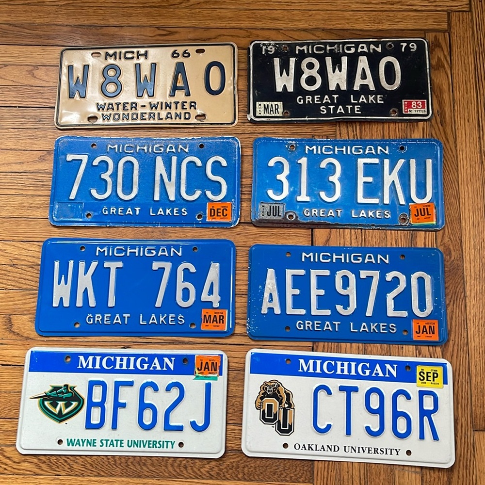 Set of 8 vintage Michigan license plates